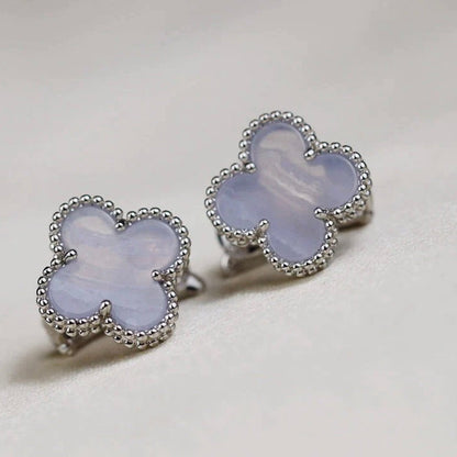 [LUXORA]CLOVER MEDIUM 1 MOTIFS  WHITE MOP EARRINGS SILVER