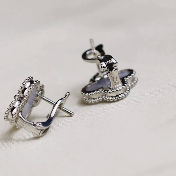 [LUXORA]CLOVER MEDIUM 1 MOTIFS  WHITE MOP EARRINGS SILVER