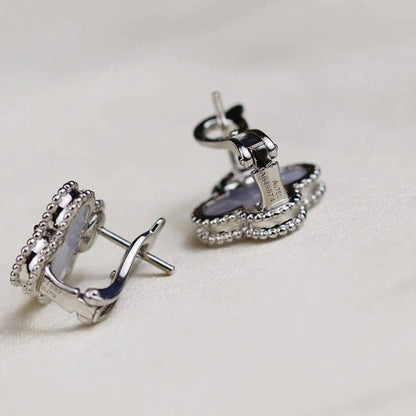 [LUXORA]CLOVER MEDIUM 1 MOTIFS  WHITE MOP EARRINGS SILVER
