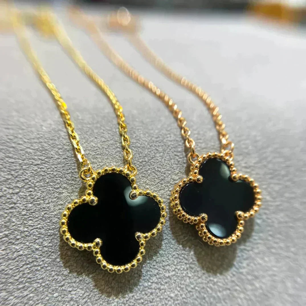 [LUXORA]CLOVER 15MM BLACK ONYX SINGLE FLOWER NECKLACE