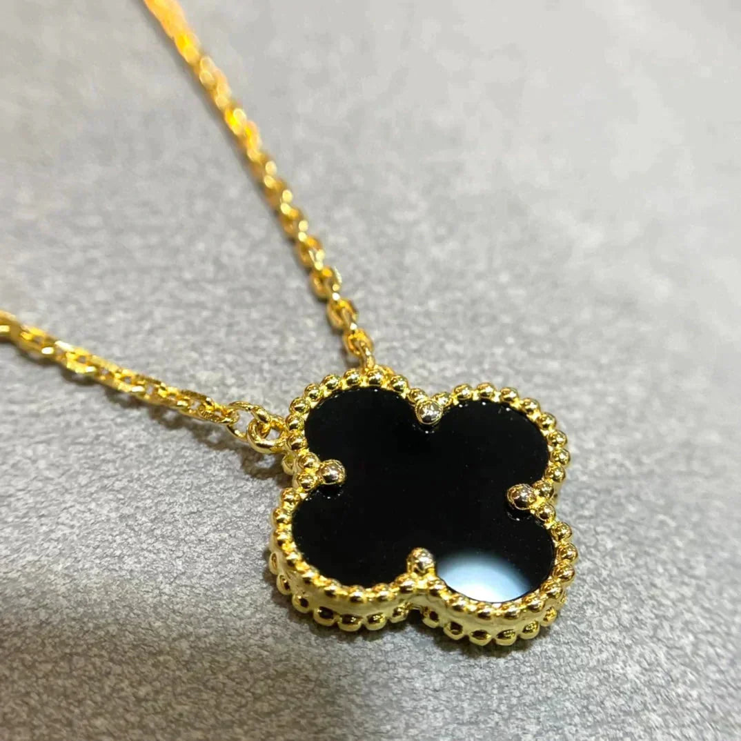 [LUXORA]CLOVER 15MM BLACK ONYX SINGLE FLOWER NECKLACE