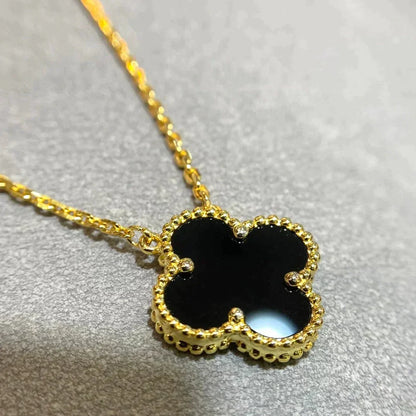 [LUXORA]CLOVER 15MM BLACK ONYX SINGLE FLOWER NECKLACE