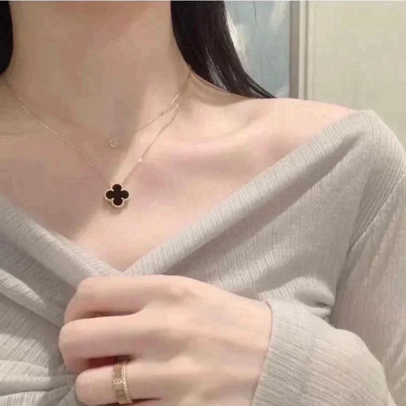 [LUXORA]CLOVER 15MM BLACK ONYX SINGLE FLOWER NECKLACE