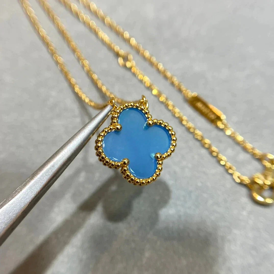 [LUXORA]CLOVER 15MM BLUE AGATE NECKLACE