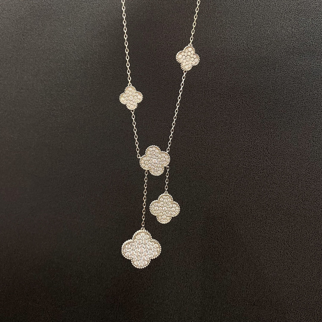 [LUXORA]CLOVER 5 MOTIFS SILVER DIAMONDS NECKLACE