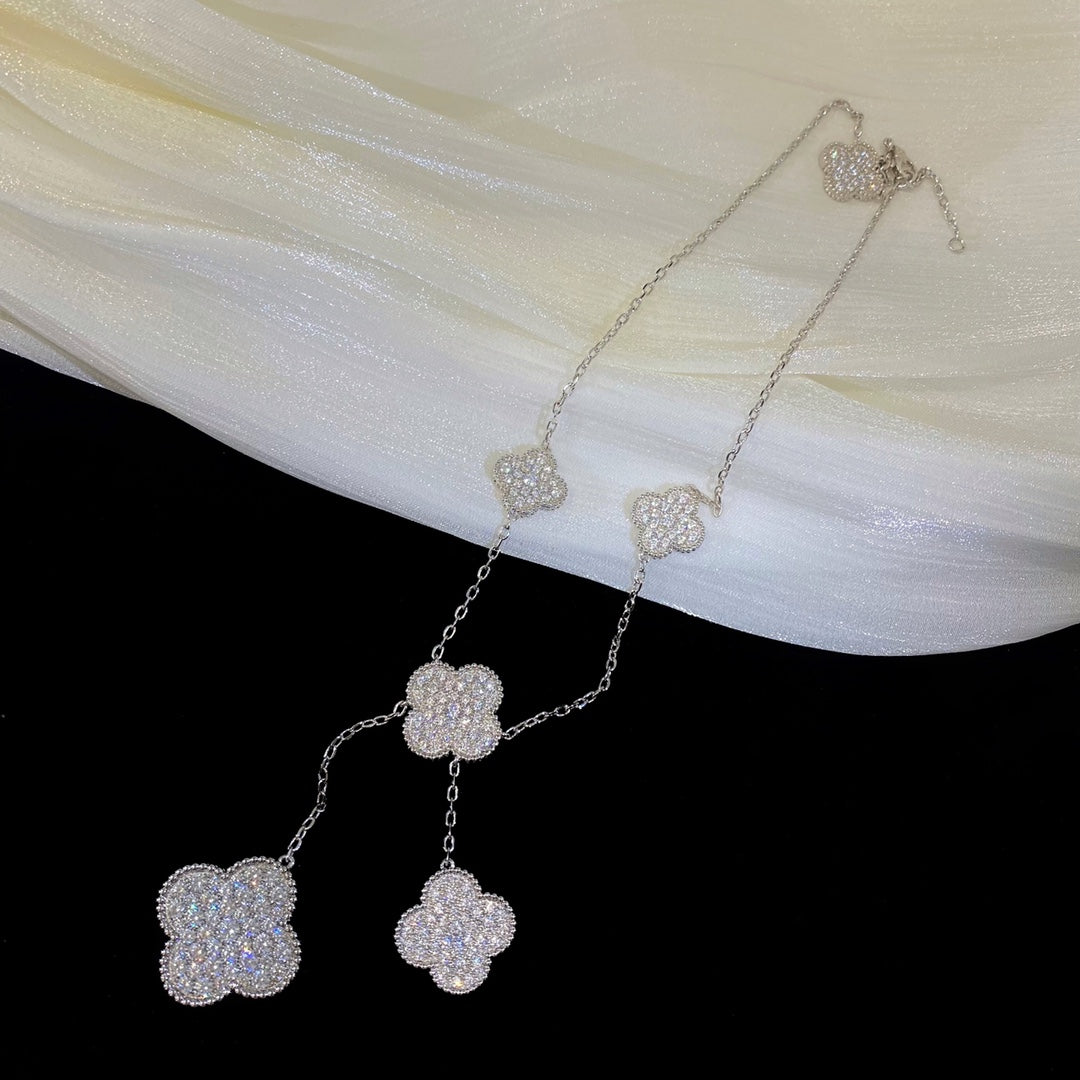 [LUXORA]CLOVER 5 MOTIFS SILVER DIAMONDS NECKLACE