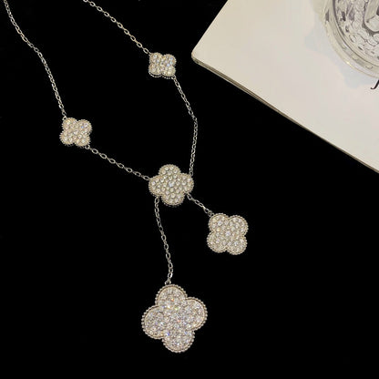 [LUXORA]CLOVER 5 MOTIFS SILVER DIAMONDS NECKLACE