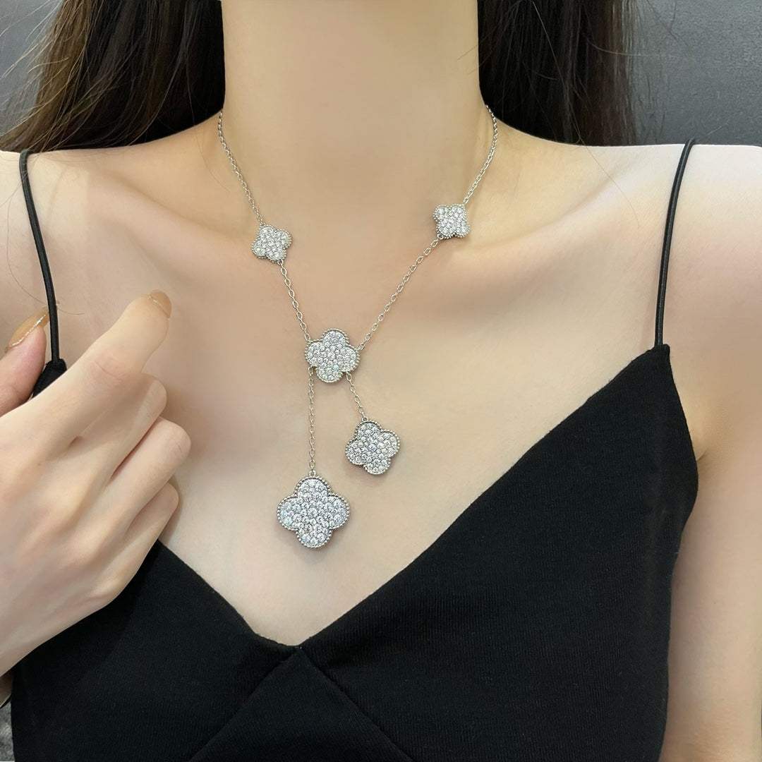 [LUXORA]CLOVER 5 MOTIFS SILVER DIAMONDS NECKLACE