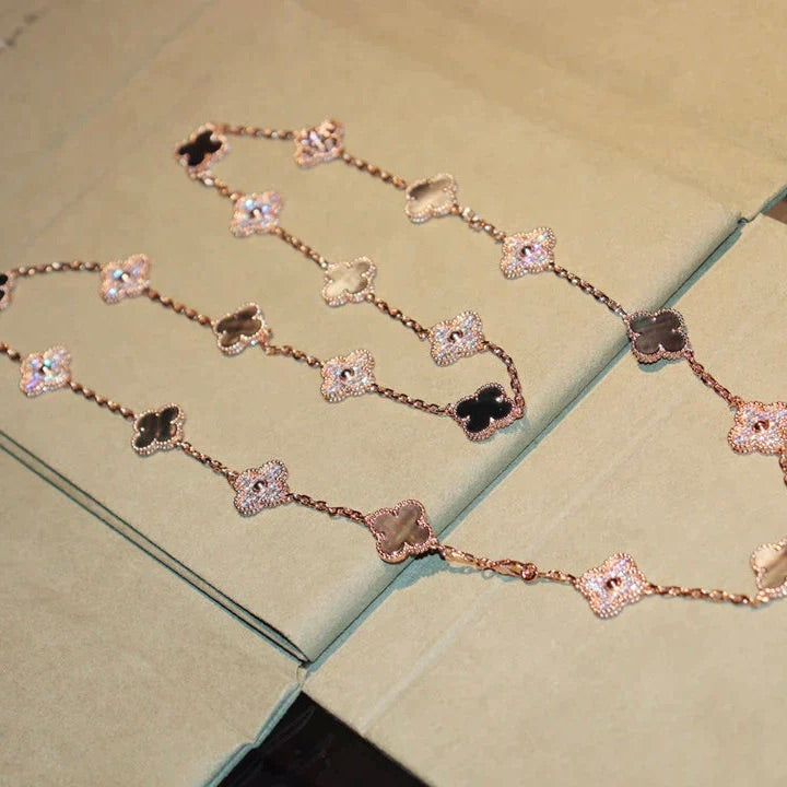 [LUXORA]CLOVER 20 MOTIFS DARK MOP DIAMOND  NECKLACE