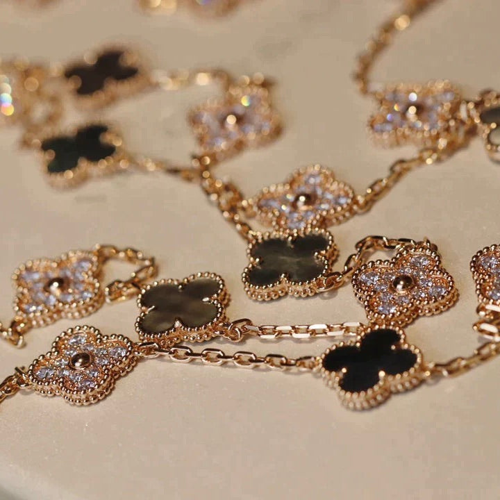 [LUXORA]CLOVER 20 MOTIFS DARK MOP DIAMOND  NECKLACE