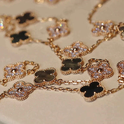 [LUXORA]CLOVER 20 MOTIFS DARK MOP DIAMOND  NECKLACE
