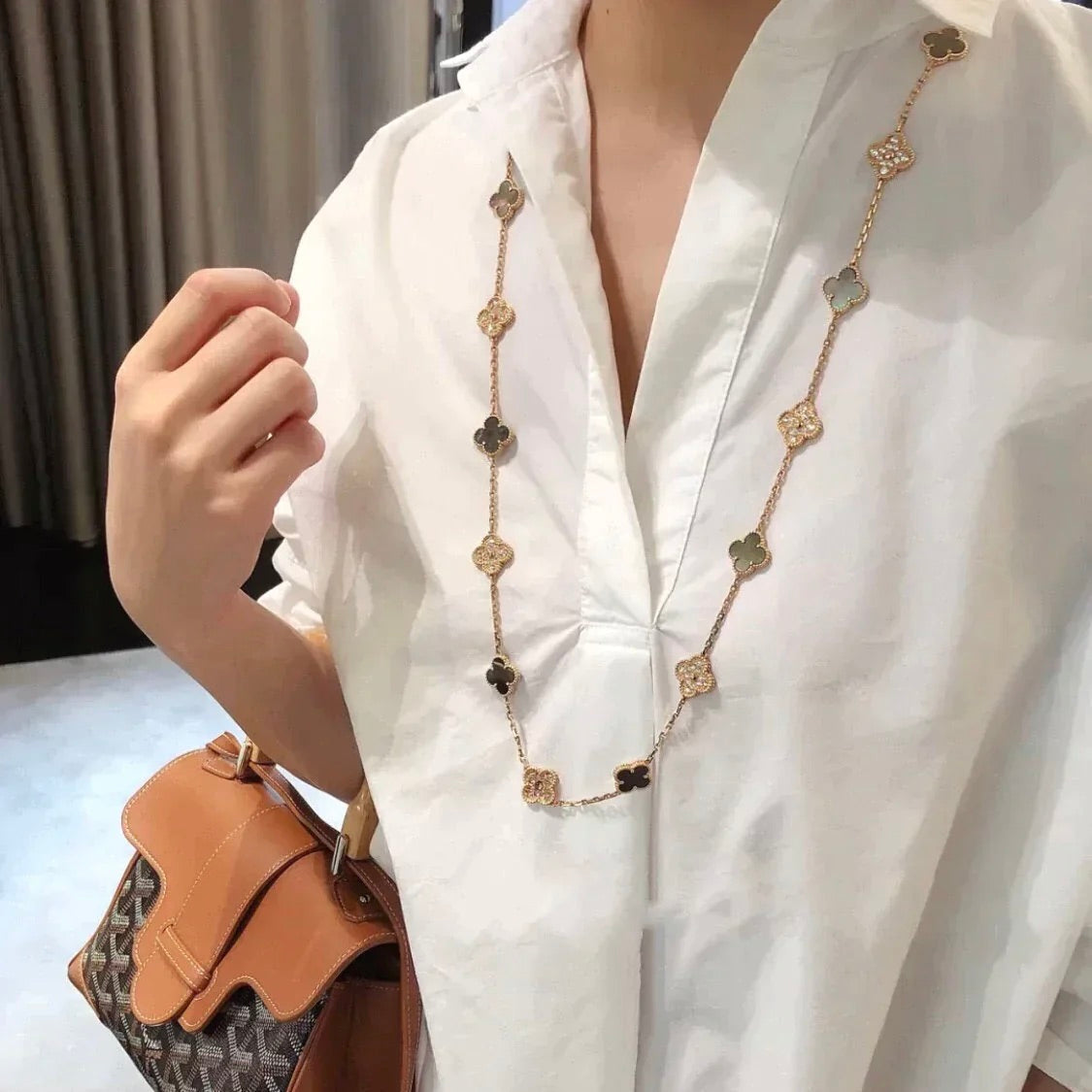 [LUXORA]CLOVER 20 MOTIFS DARK MOP DIAMOND  NECKLACE