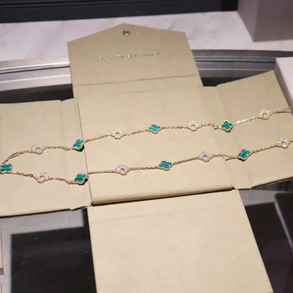 [LUXORA]CLOVER 20 MOTIFS MALACHITE DIAMOND NECKLACE