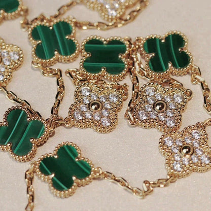 [LUXORA]CLOVER 20 MOTIFS MALACHITE DIAMOND NECKLACE