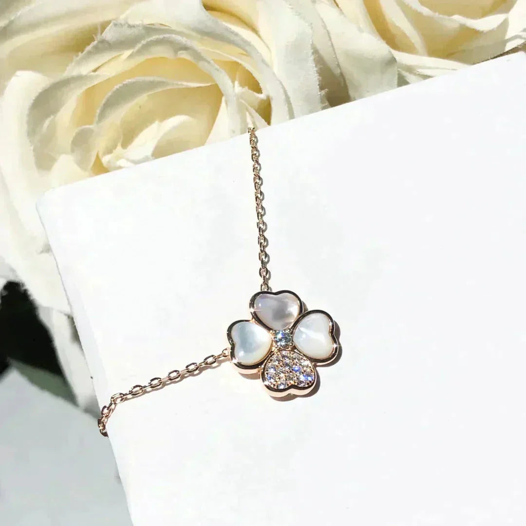 [LUXORA]CLOVER MOP DIAMOND ROSE GOLD NECKLACE
