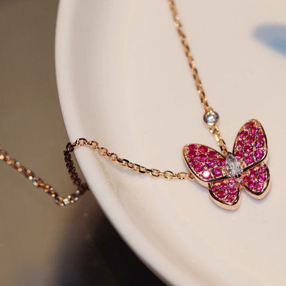 [LUXORA]BUTTERFLY RED DIAMOND ROSE GOLD NECKLACE