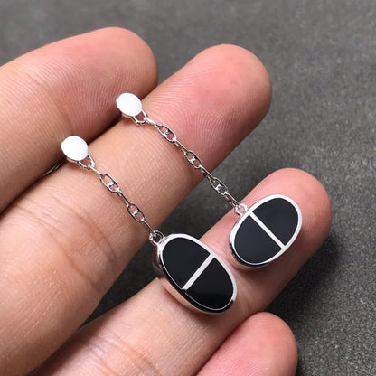 [LUXORA]CHAINE VERSO BLACK CERAMIC SILVER EARRINGS