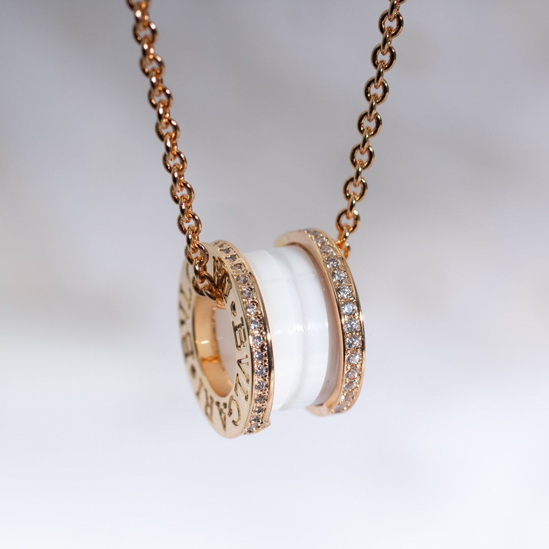 [LUXORA]ZERO 1 WHITE CERAMIC PINK GOLD DIAMOND NECKLACE