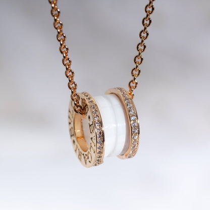 [LUXORA]ZERO 1 WHITE CERAMIC PINK GOLD DIAMOND NECKLACE