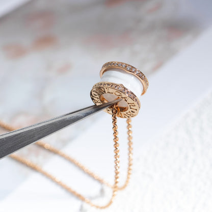 [LUXORA]ZERO 1 WHITE CERAMIC PINK GOLD DIAMOND NECKLACE