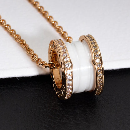 [LUXORA]ZERO 1 WHITE CERAMIC PINK GOLD DIAMOND NECKLACE