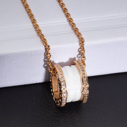 [LUXORA]ZERO 1 WHITE CERAMIC PINK GOLD DIAMOND NECKLACE