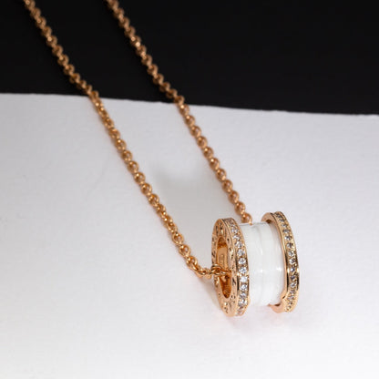 [LUXORA]ZERO 1 WHITE CERAMIC PINK GOLD DIAMOND NECKLACE