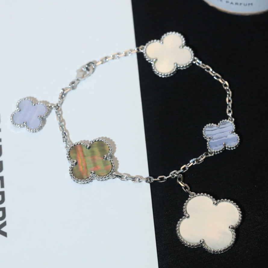 [LUXORA]CLOVER BRACELET 5 MOTIFS MOP CHALCEDONY SILVER