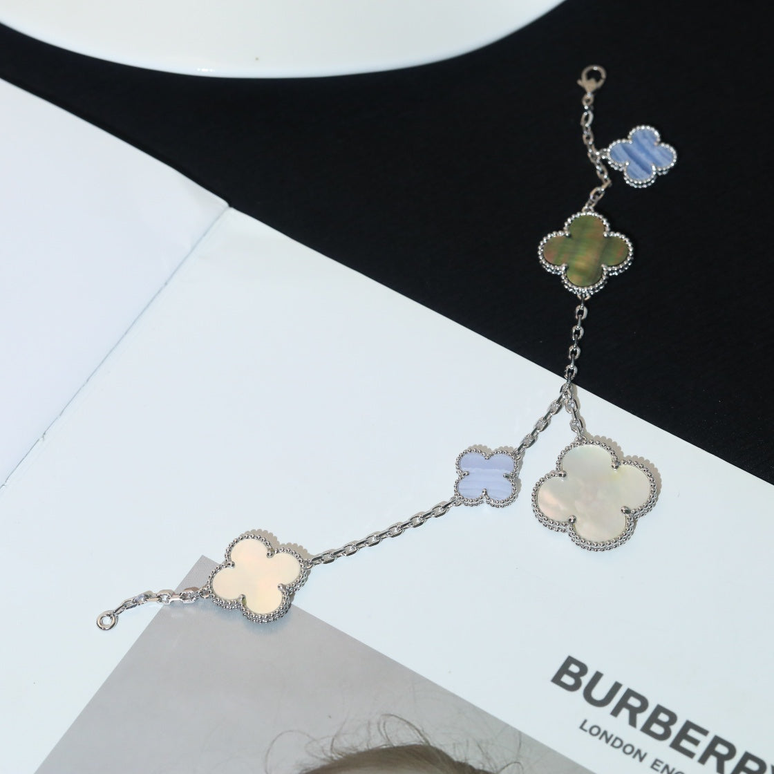 [LUXORA]CLOVER BRACELET 5 MOTIFS MOP CHALCEDONY SILVER