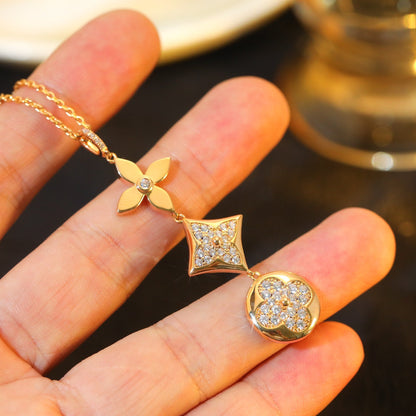 [LUXORA]STAR AND SUN DIAMOND PINK GOLD NECKLACE