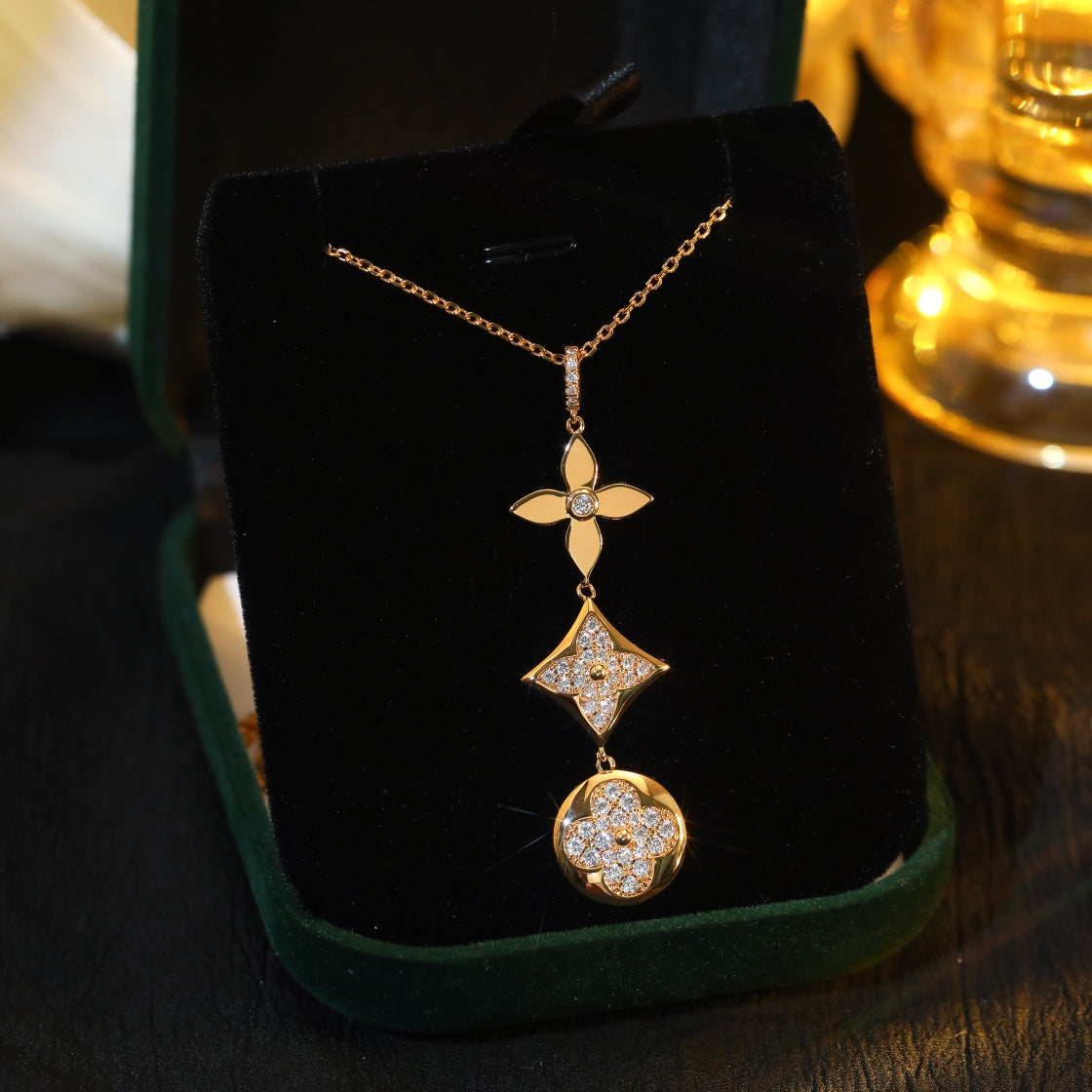 [LUXORA]STAR AND SUN DIAMOND PINK GOLD NECKLACE
