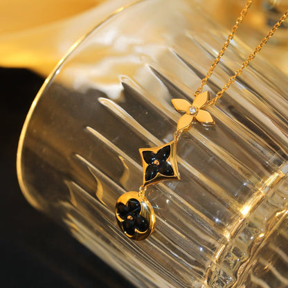 [LUXORA]STAR AND SUN ONYX PINK GOLD NECKLACE