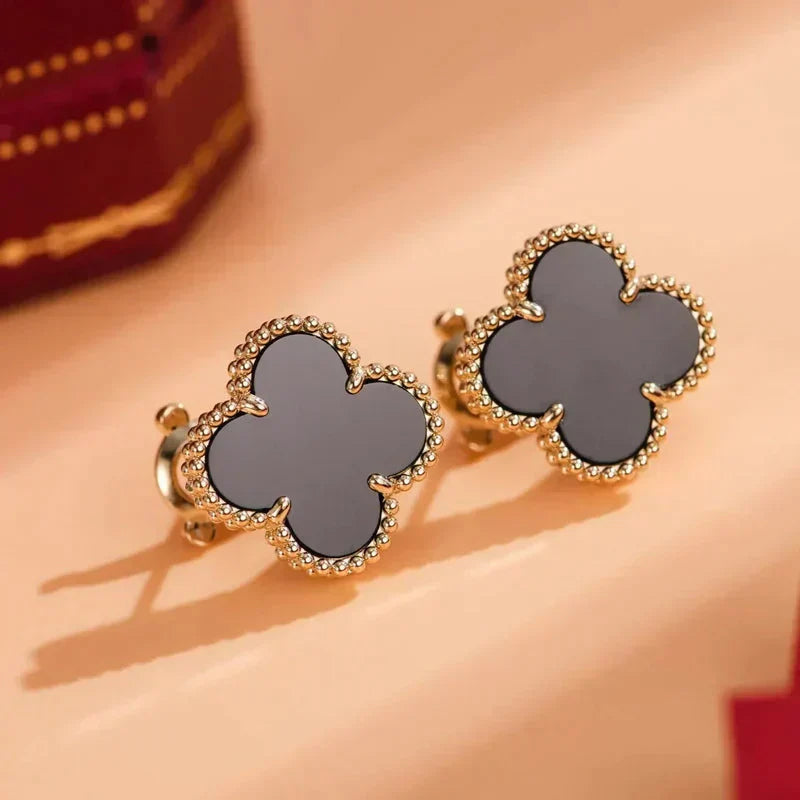 [LUXORA]CLOVER MEDIUM 1 MOTIFS  ONYX STUD EARRINGS