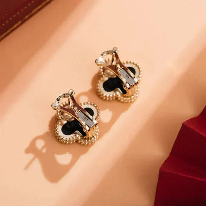 [LUXORA]CLOVER MEDIUM 1 MOTIFS  ONYX STUD EARRINGS