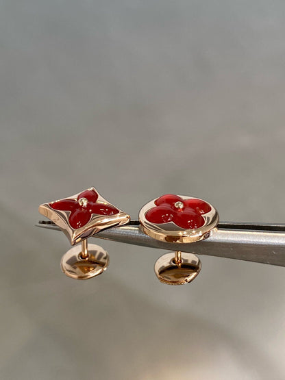 [LUXORA]STAR AND SUN PINK GOLD CARNELIAN STUD EARRINGS