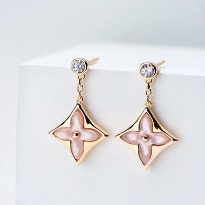 [LUXORA]DOUBLE STAR PINK GOLD MOP DROP EARRINGS