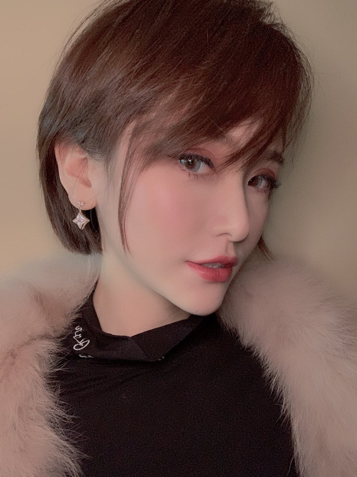 [LUXORA]DOUBLE STAR PINK GOLD MOP DROP EARRINGS