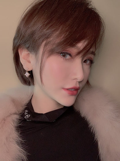 [LUXORA]DOUBLE STAR PINK GOLD MOP DROP EARRINGS