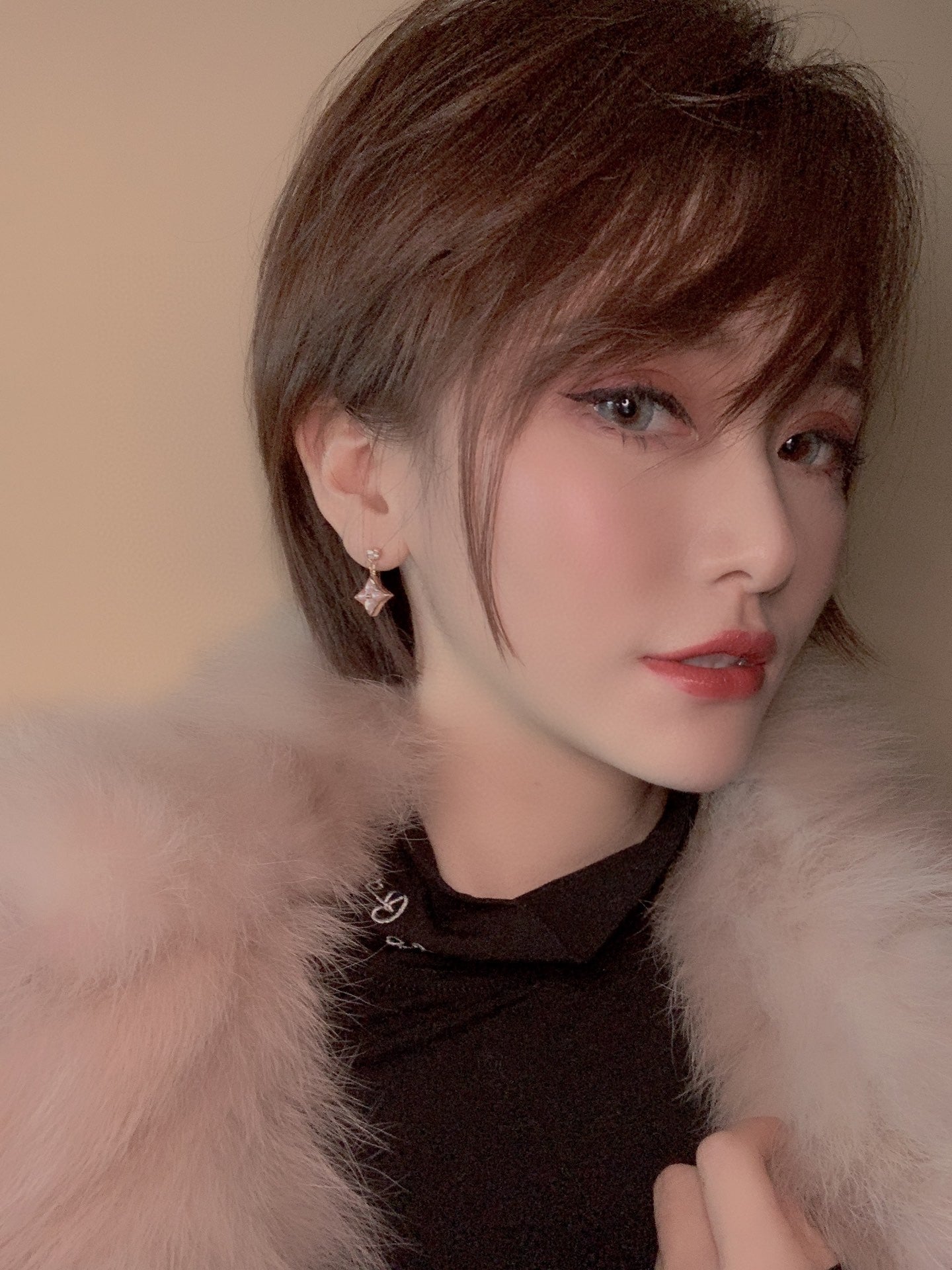 [LUXORA]DOUBLE STAR PINK GOLD MOP DROP EARRINGS