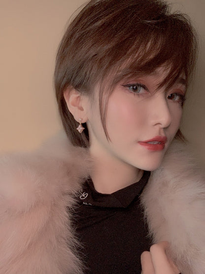 [LUXORA]DOUBLE STAR PINK GOLD MOP DROP EARRINGS