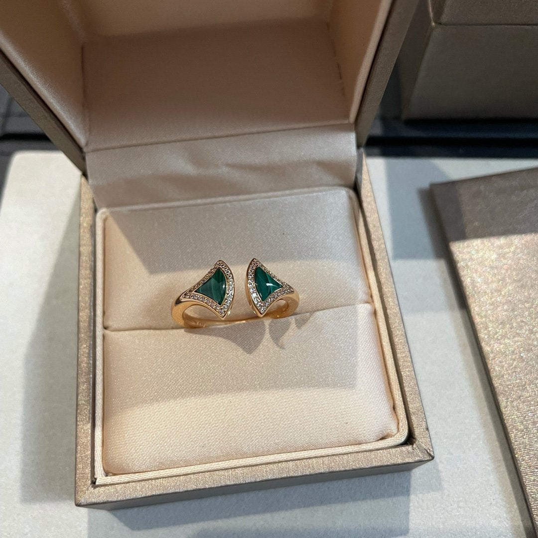 [LUXORA]DREAM MALACHITE DIAMOND OPEN RING