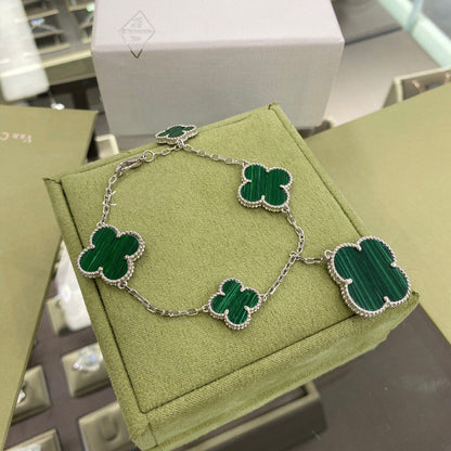[LUXORA]CLOVER 5 MOTIFS SIVLER MALACHITE BRACELET