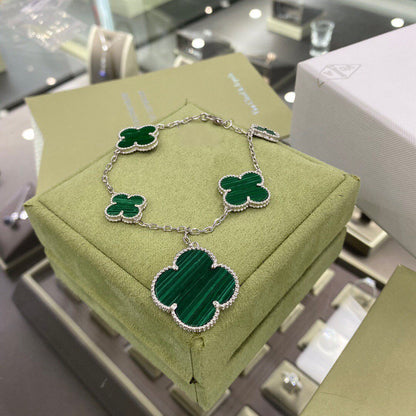 [LUXORA]CLOVER 5 MOTIFS SIVLER MALACHITE BRACELET