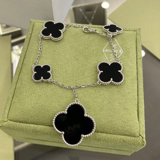 [LUXORA]CLOVER 5 MOTIFS SIVLER ONYX BRACELET