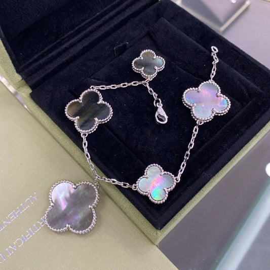 [LUXORA]CLOVER 5 MOTIFS SIVLER DARK MOP BRACELET