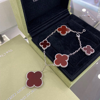 [LUXORA]CLOVER 5 MOTIFS SIVLER CARNELIAN BRACELET