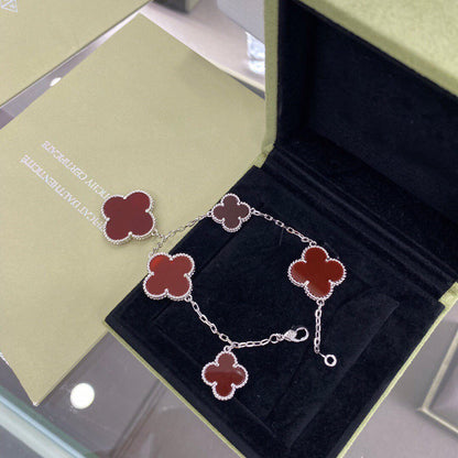[LUXORA]CLOVER 5 MOTIFS SIVLER CARNELIAN BRACELET