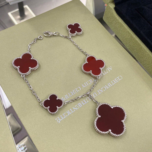 [LUXORA]CLOVER 5 MOTIFS SIVLER CARNELIAN BRACELET