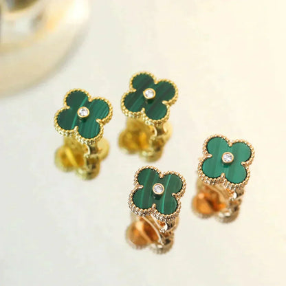 [LUXORA]CLOVER MEDIUM 1 MOTIFS MALACHITE DIAMOND EARRINGS