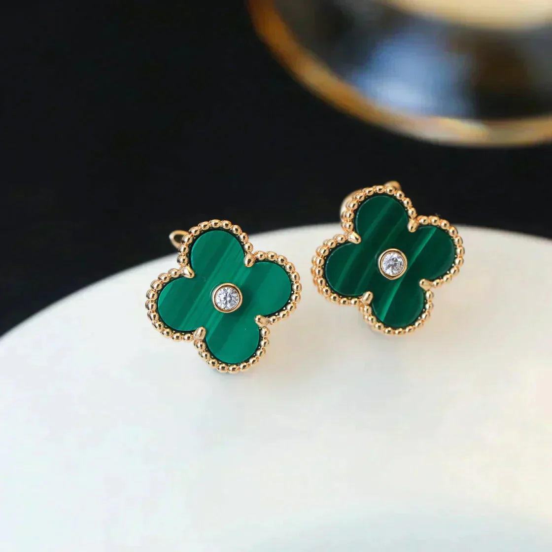 [LUXORA]CLOVER MEDIUM 1 MOTIFS MALACHITE DIAMOND EARRINGS